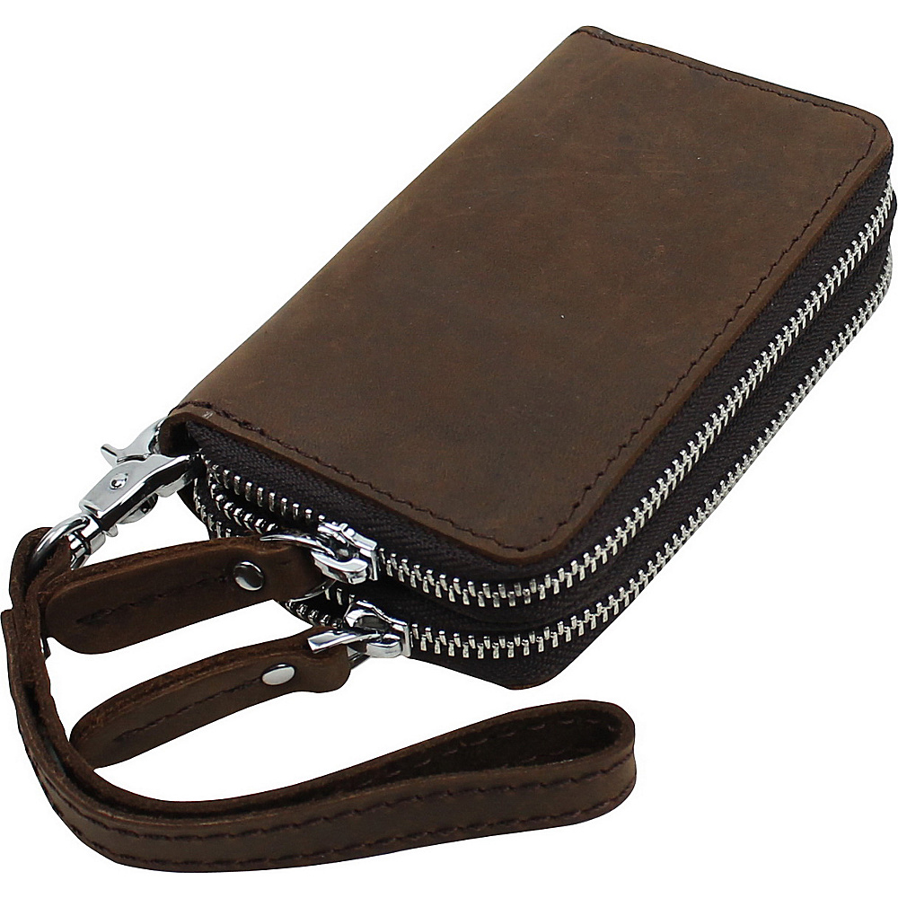 Vagabond Traveler Leather Double Zipper Hand Clutch Distress Vagabond Traveler Travel Wallets