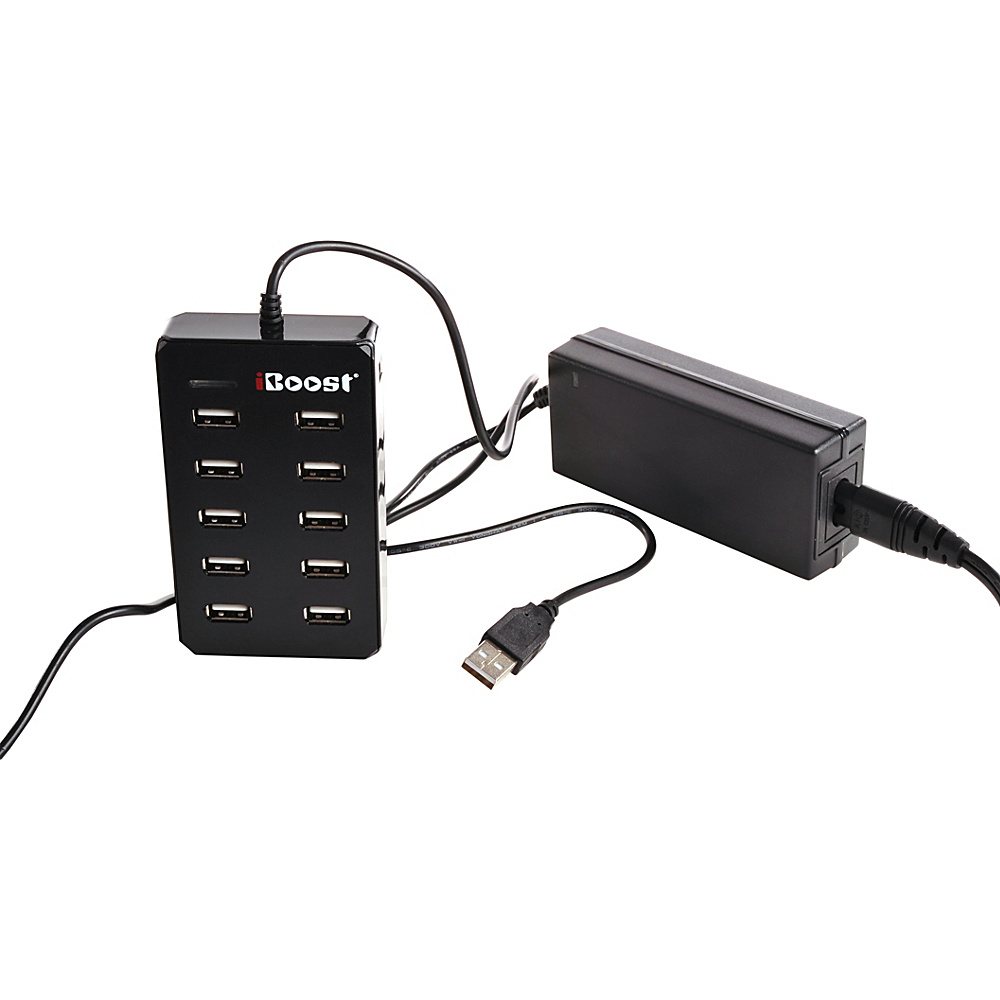 iBoost USB Smart Charger With 10 Ports For Tablets Cell Phones Black iBoost Electronics