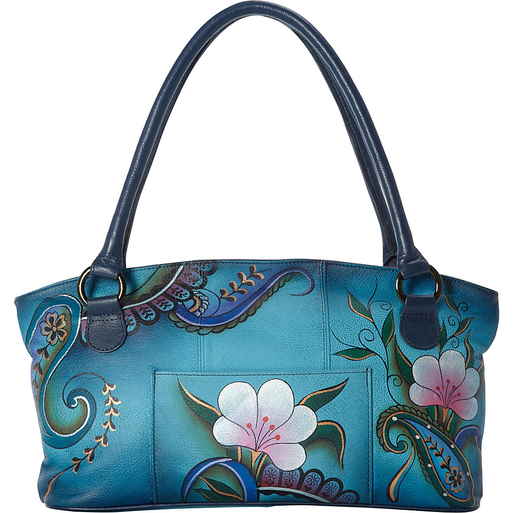 ANNA by Anuschka Hand Painted Wide Tote Denim Paisley Floral ANNA by Anuschka Leather Handbags