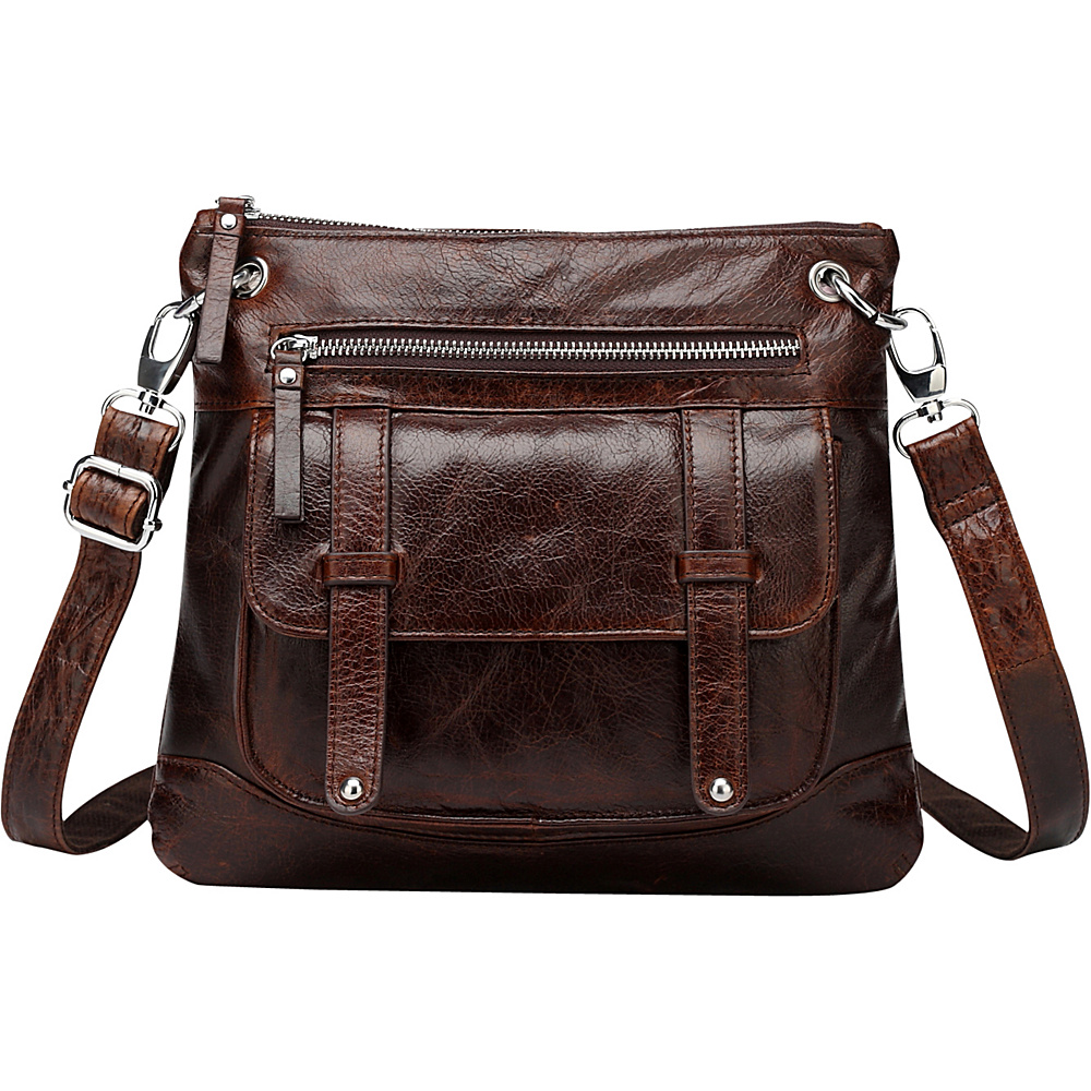 Vicenzo Leather Ella Distressed Leather Crossbody Handbag Dark Brown Vicenzo Leather Leather Handbags