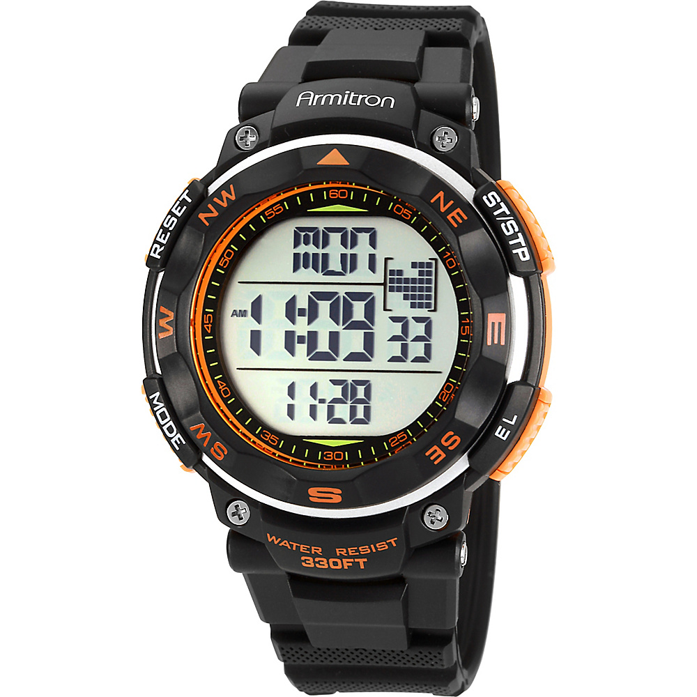 Armitron Sport Mens Black Strap Orange Accented Digital Chronograph Watch Orange Armitron Watches