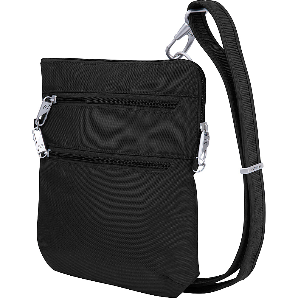 Travelon Anti Theft Classic Slim Double Zip Crossbody Bag Black Teal Travelon Fabric Handbags