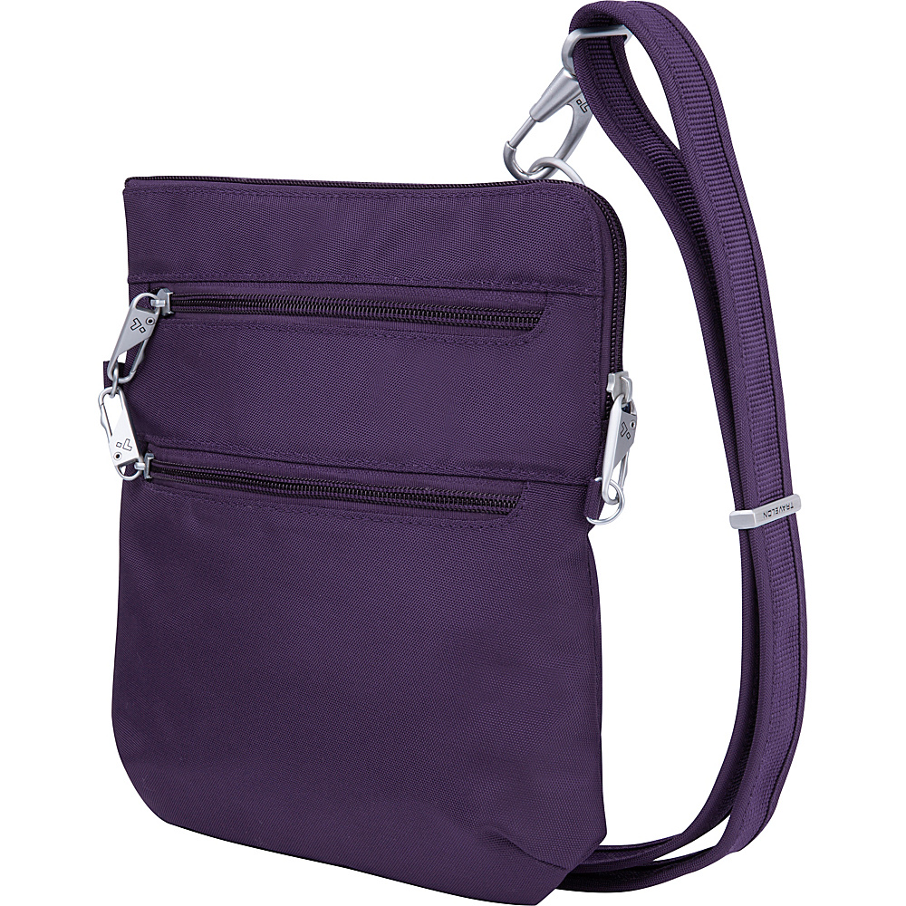 Travelon Anti Theft Classic Slim Double Zip Crossbody Bag Purple Gray Travelon Fabric Handbags