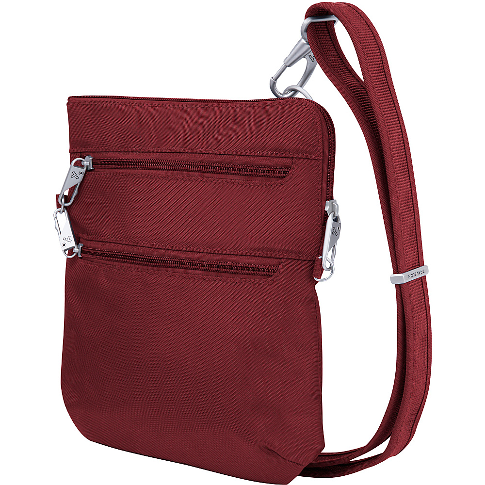 Travelon Anti Theft Classic Slim Double Zip Crossbody Bag Cranberry Light Sand Travelon Fabric Handbags