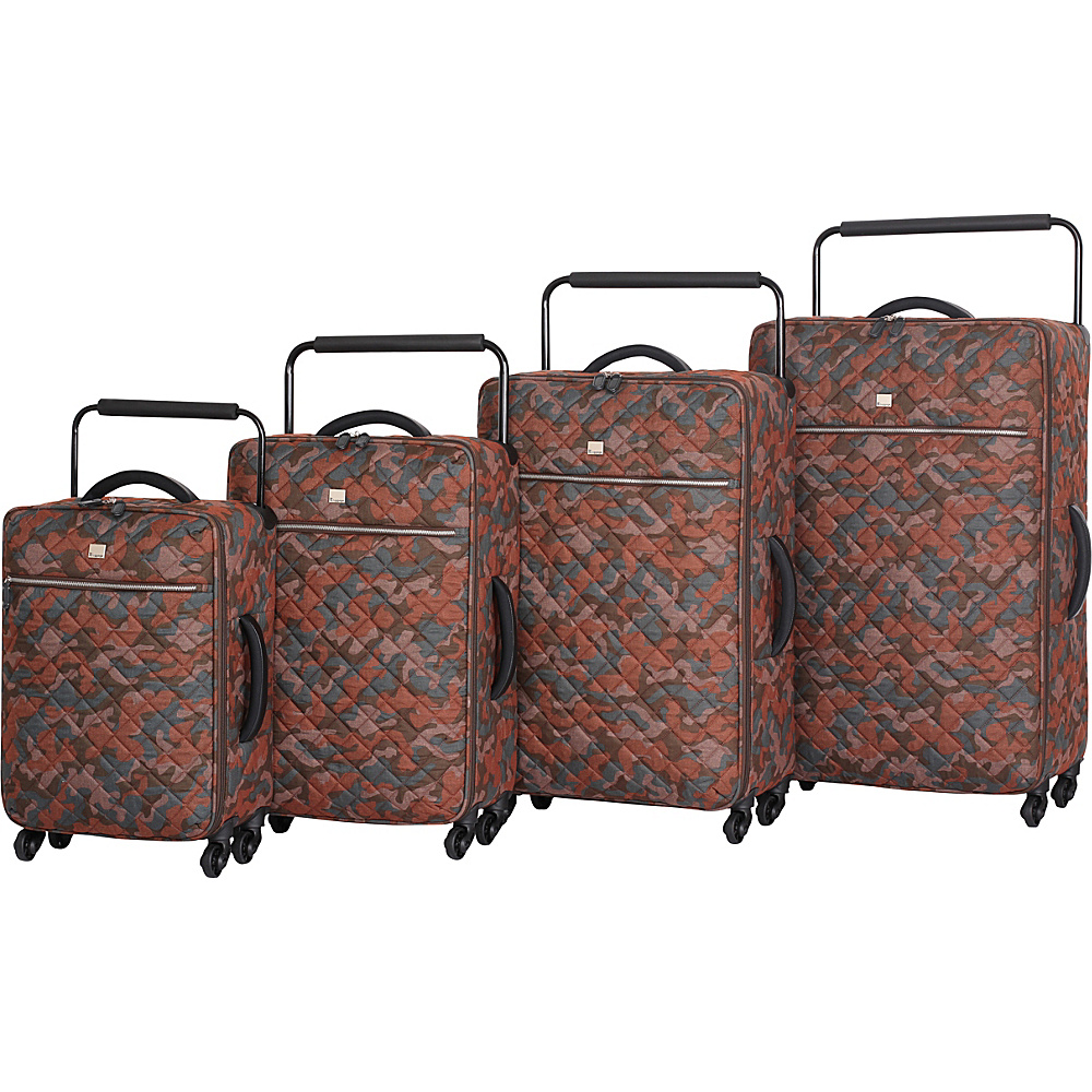 it luggage World s Lightest Quilted Camo 4 pc Spinner Set Leather Brown Camo Print it luggage Luggage Sets