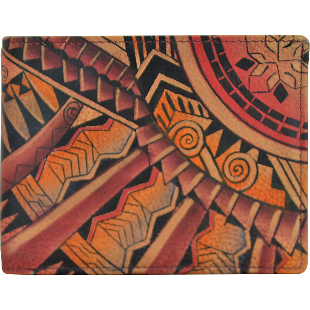 Anuschka Hand Painted Leather Two Fold RFID Wallet With Coin Pocket Tribal Tattoo Anuschka Men s Wallets