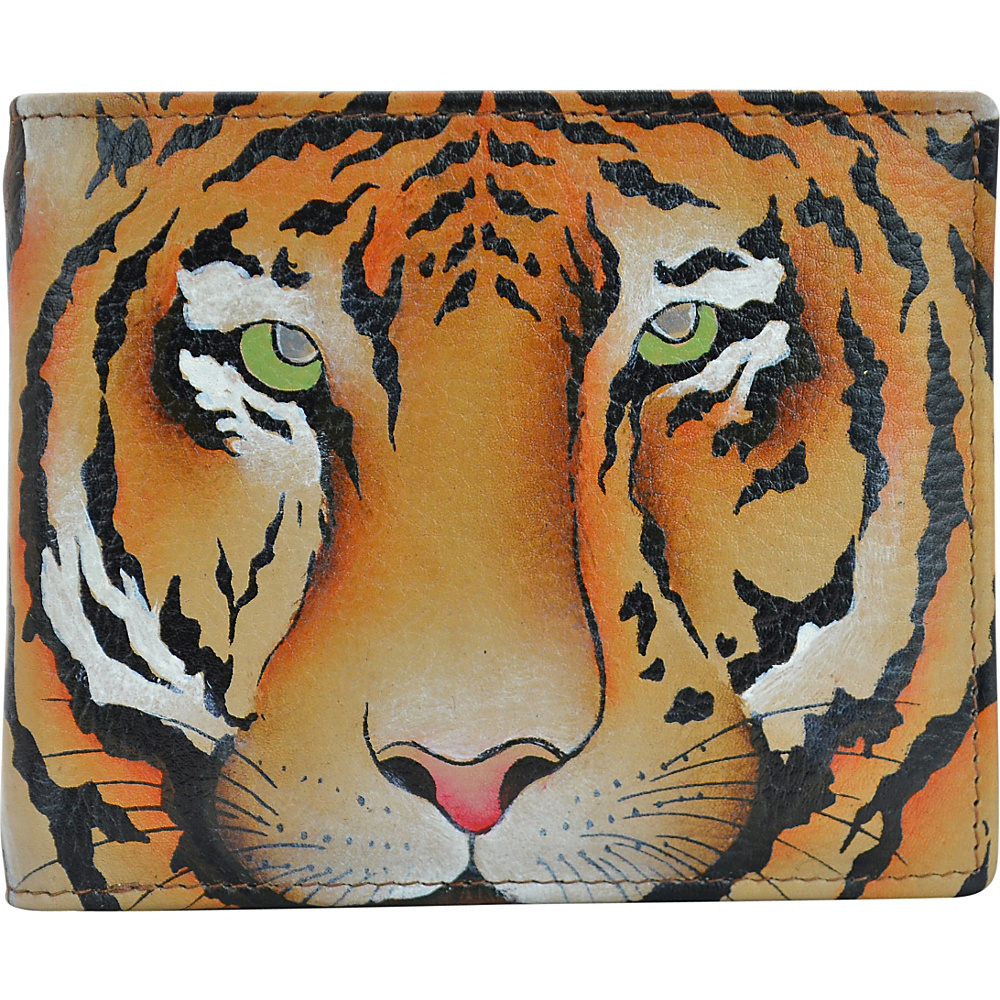Anuschka Hand Painted Leather Two Fold RFID Wallet With Coin Pocket Wild Tiger Anuschka Men s Wallets