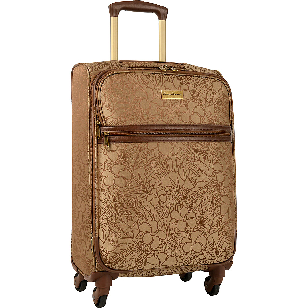 Tommy Bahama Mahalo 20 Expandable Spinner Suitcase Brown Tan Hibiscus Tommy Bahama Softside Carry On