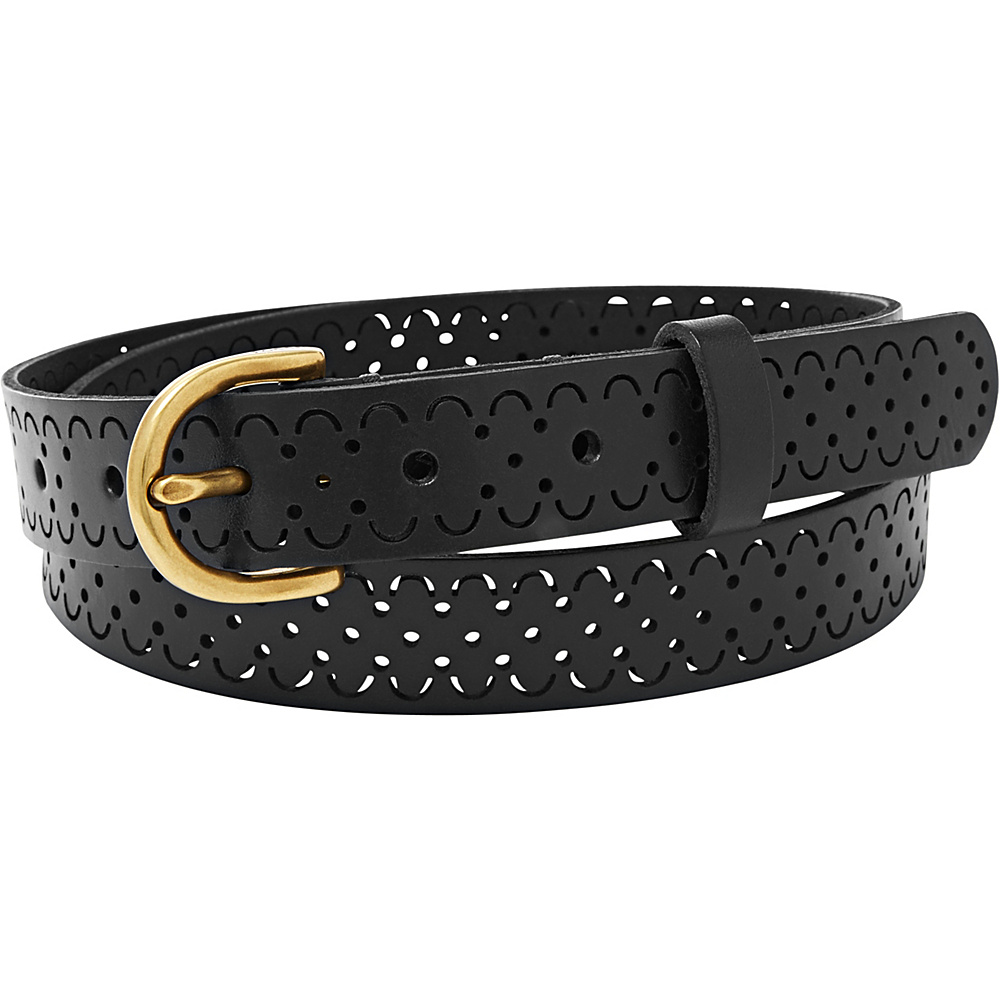 Fossil Scalloped Perforated Belt Black Large Fossil Belts