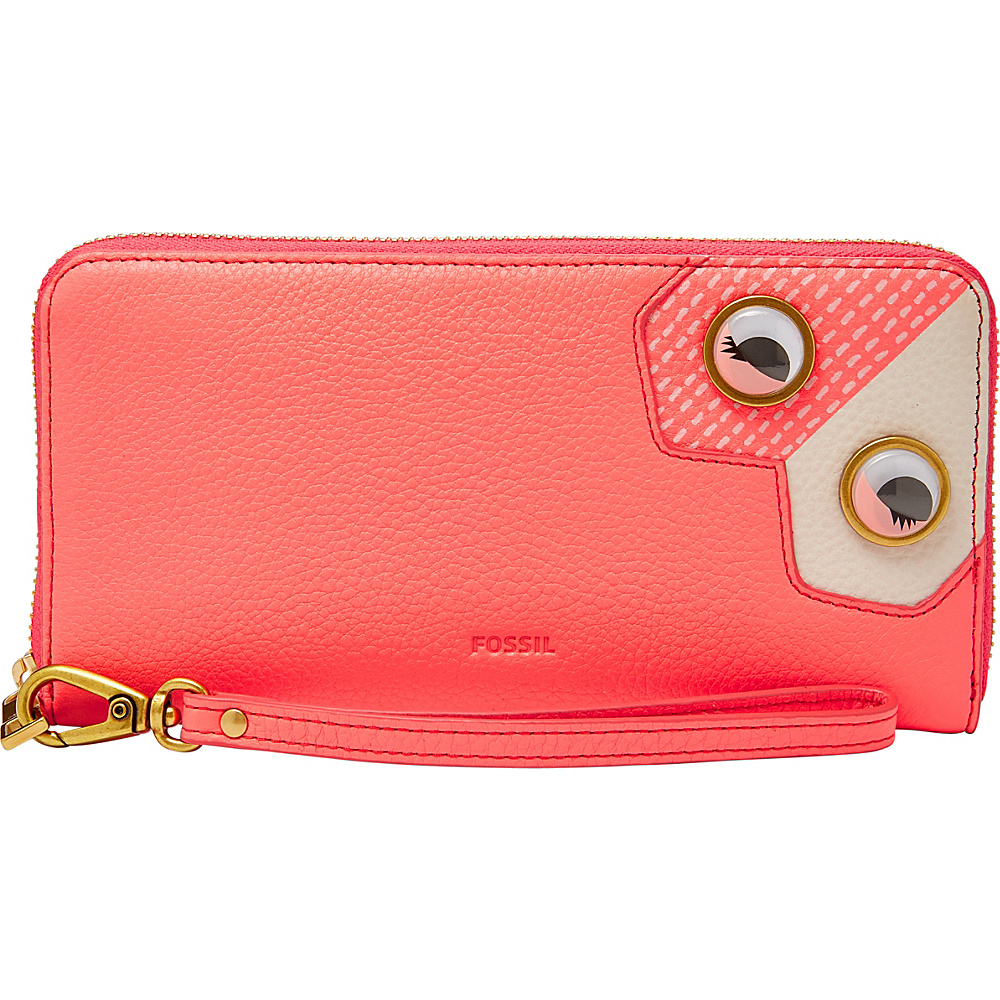 Fossil Emma RFID Large Zip Clutch Neon Coral Fossil Women s Wallets