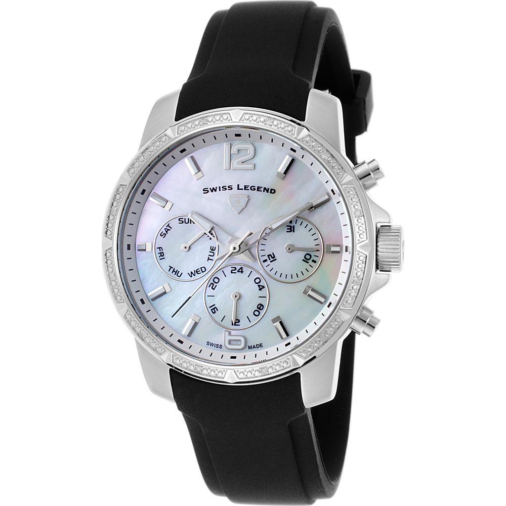Swiss Legend Watches Legasea Diamond Multi Function Silicone Band Watch Black Black Pearl Silver Swiss Legend Watches Watches