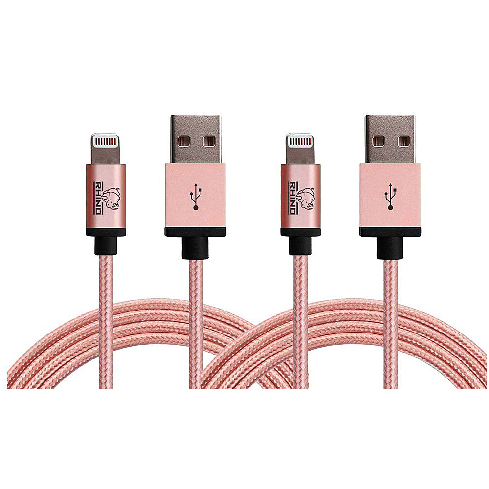 Rhino Paracord Sync Charge 2 meter MFI Lightning Cable 2 Pack Rose Gold Rhino Electronic Accessories