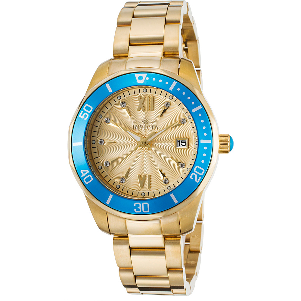 Invicta Watches Womens Pro Diver 18K Gold Plated Stainless Steel Watch Gold Blue Invicta Watches Watches