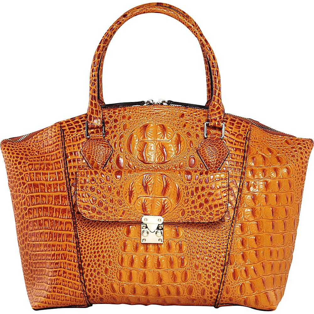 Vicenzo Leather Carrina Croc Embossed Dome Tote Brown Vicenzo Leather Leather Handbags