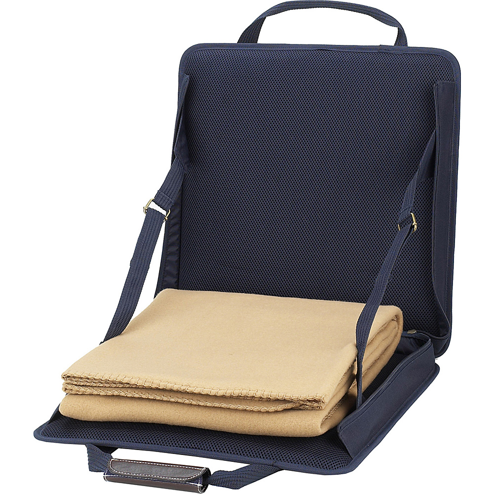 Picnic at Ascot Portable Adjustable Reclining Seat with Fleece Blanket Navy Picnic at Ascot Outdoor Accessories