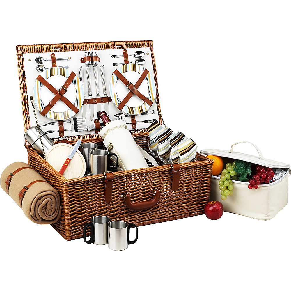 Picnic at Ascot Dorset English Style Willow Picnic Basket with Service for 4 Coffee Set and Blanket Wicker w Santa Cruz Picnic at Ascot Outdoor Accessories