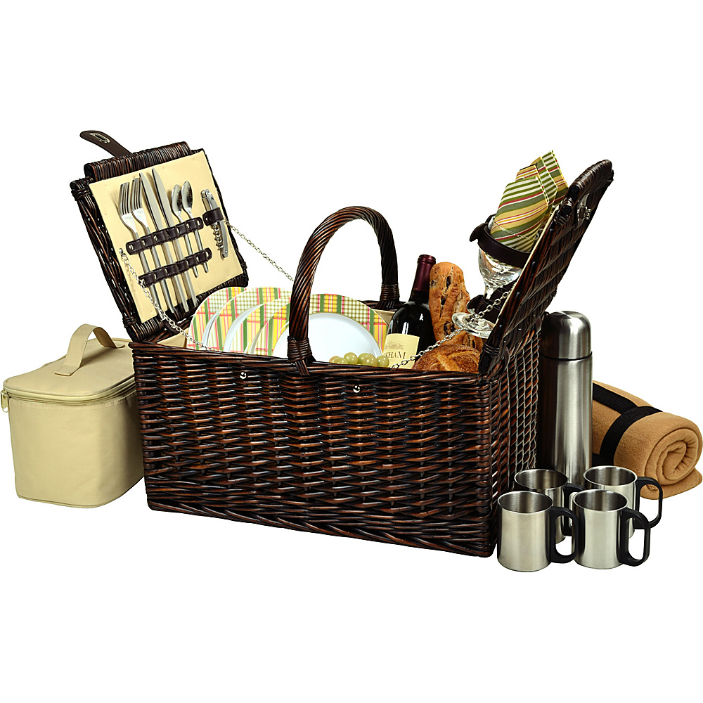Picnic at Ascot Buckingham Picnic Willow Picnic Basket with Service for 4 with Blanket and Coffee Service Brown Wicker Hamptons Picnic at Ascot Outdoor Accessories