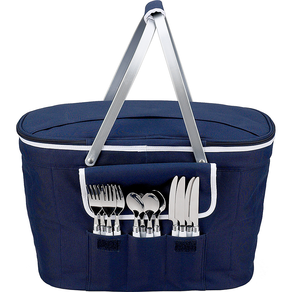 Picnic at Ascot Collapsible Insulated Picnic Basket Equipped with Service For 4 Navy Picnic at Ascot Outdoor Coolers