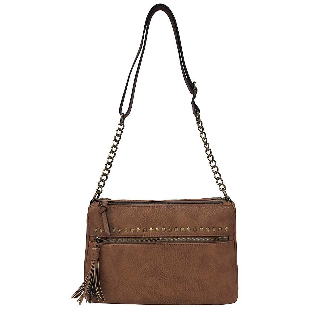 Bueno Grainy Pebble Studded Crossbody Medium Brown Bueno Manmade Handbags
