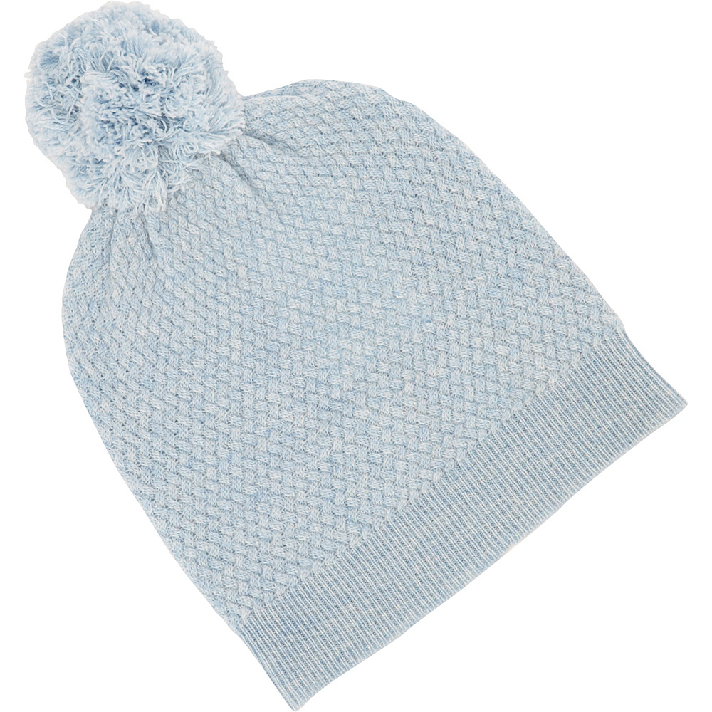 Kinross Cashmere Basketweave Hat w Pom Pom Ice Blue Kinross Cashmere Hats