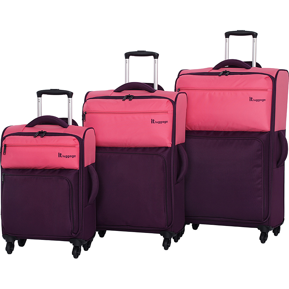 it luggage DuoTone 4 Wheel 3 Piece Set Sunkist Coral Potent Purple it luggage Luggage Sets