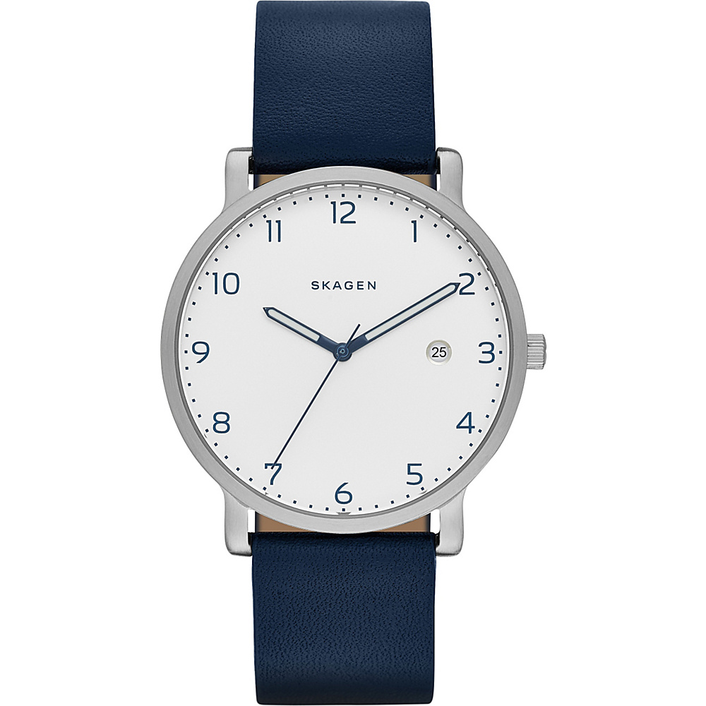 Skagen Hagen Leather Watch Blue Skagen Watches