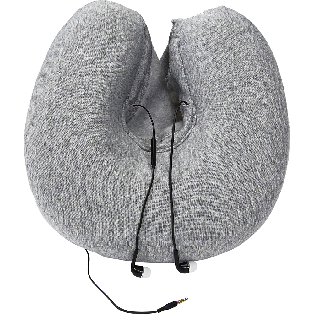 1Voice Memory Foam Travel Neck Pillow With Hood and Built in Ear Buds Grey 1Voice Travel Pillows Blankets