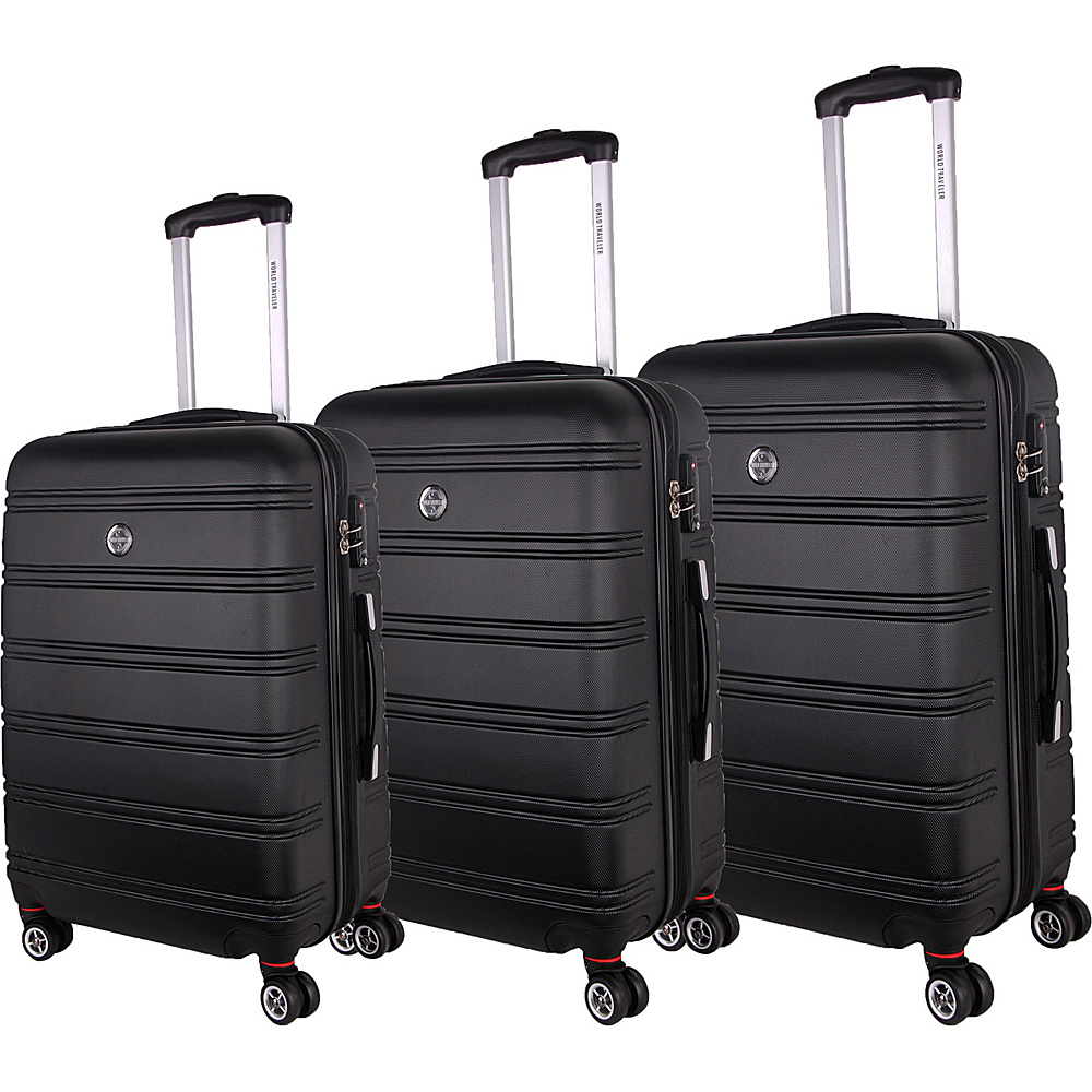 World Traveler Montreal 3 Piece Hardside Spinner Luggage Set Black World Traveler Luggage Sets