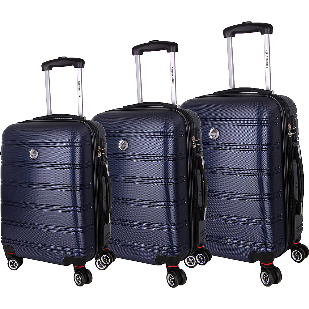 World Traveler Montreal 3 Piece Hardside Spinner Luggage Set Blue World Traveler Luggage Sets