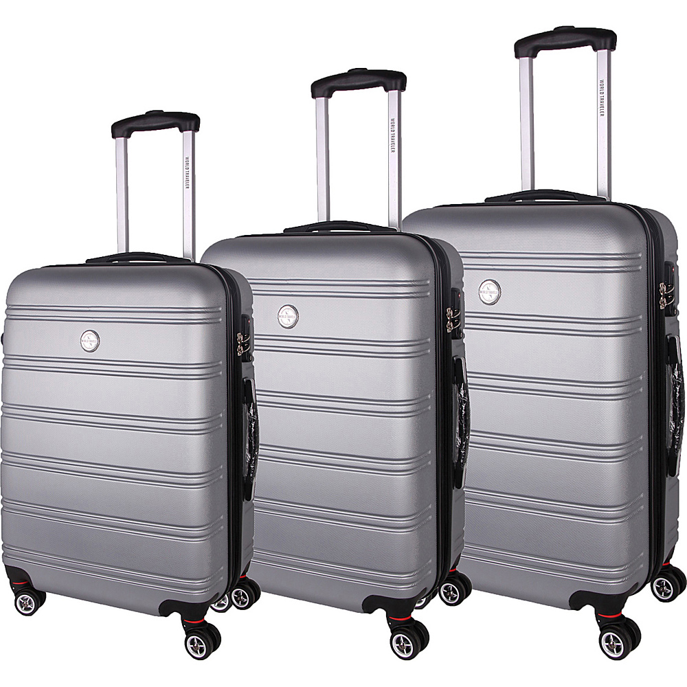 World Traveler Montreal 3 Piece Hardside Spinner Luggage Set Silver World Traveler Luggage Sets