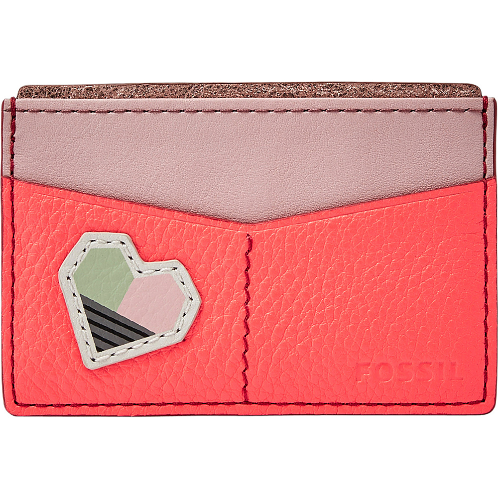 Fossil Heart Card Case Neon Coral Fossil Women s Wallets