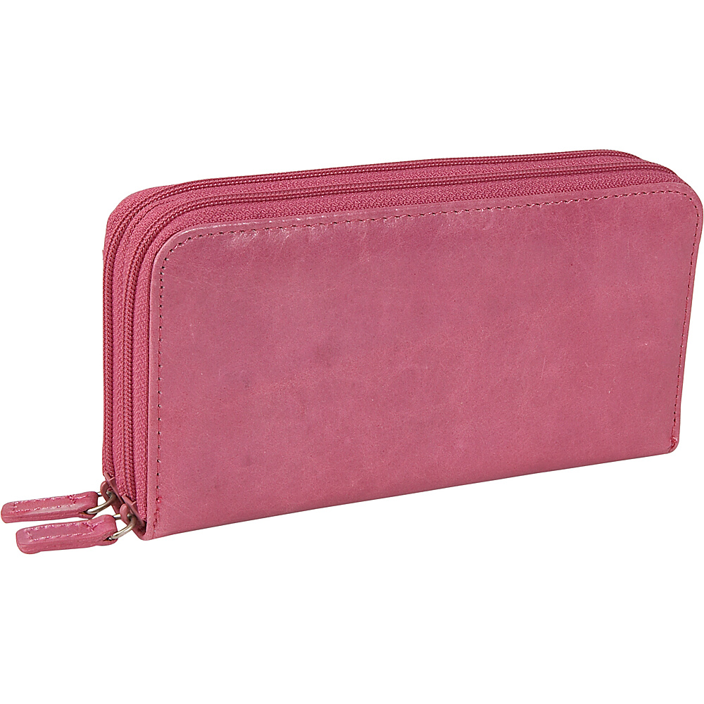 Budd Leather Distressed Leather Double Zip Around Wallet Pink Budd Leather Women s Wallets