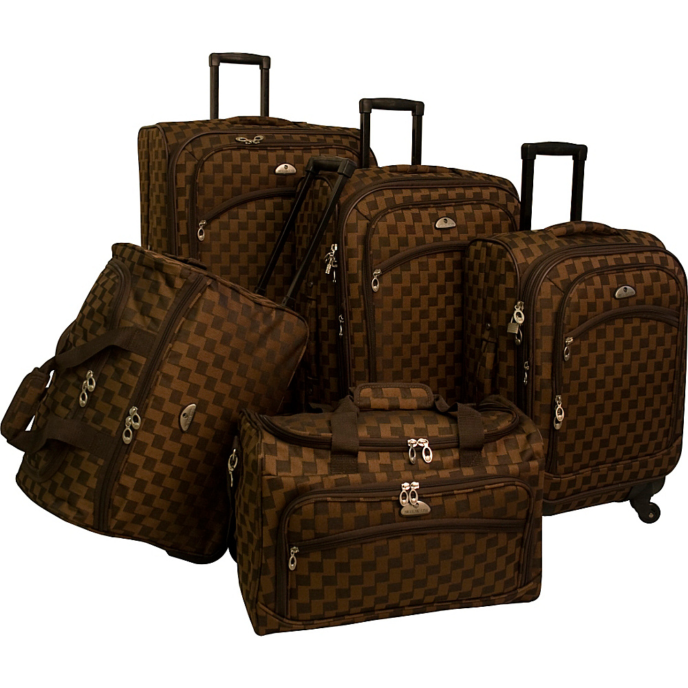 American Flyer Madrid 5 Piece Spinner Luggage Set Brown American Flyer Luggage Sets