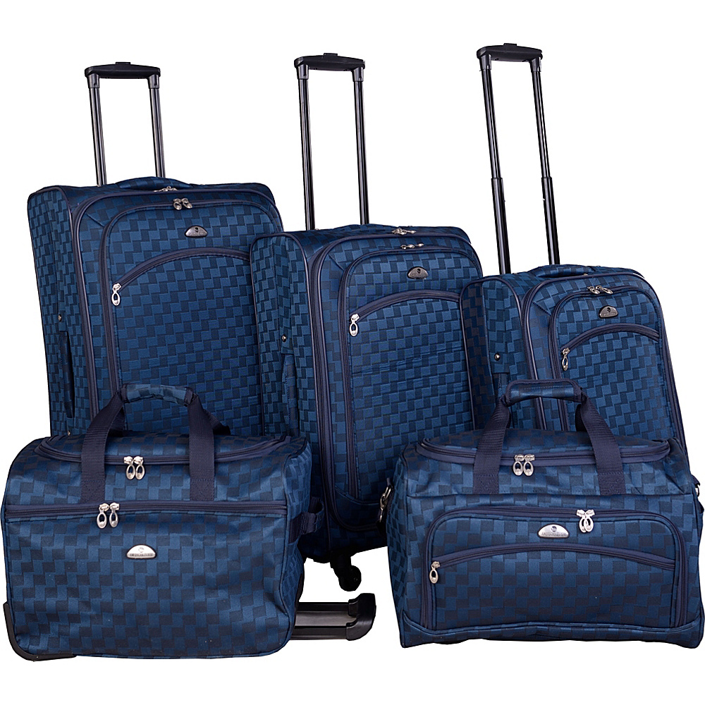 American Flyer Madrid 5 Piece Spinner Luggage Set Black Blue American Flyer Luggage Sets