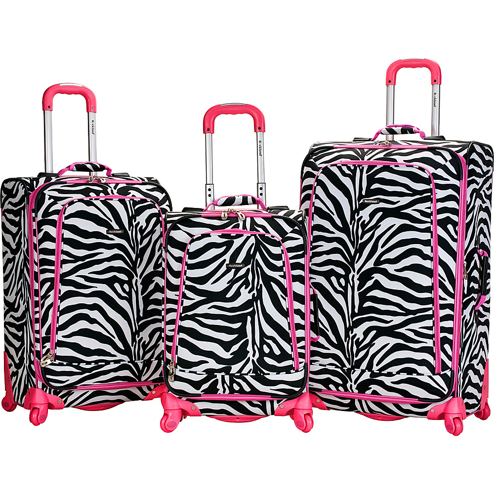 Rockland Luggage 3 Piece Monte Carlo Spinner Luggage Set Pink Zebra Rockland Luggage Luggage Sets