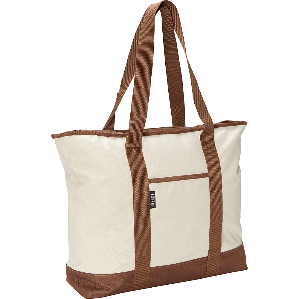 Everest Shopping Tote Beige Brown Everest Fabric Handbags