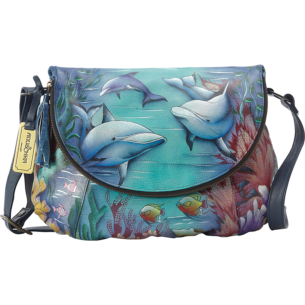 Anuschka Large Flap Over Convertible Shoulder Bag Dolphin World Anuschka Leather Handbags