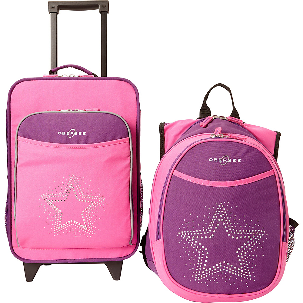 Obersee Kids Star Luggage and Backpack Set With Integrated Cooler Purple Pink Bling Rhinestone Star Obersee Softside Carry On