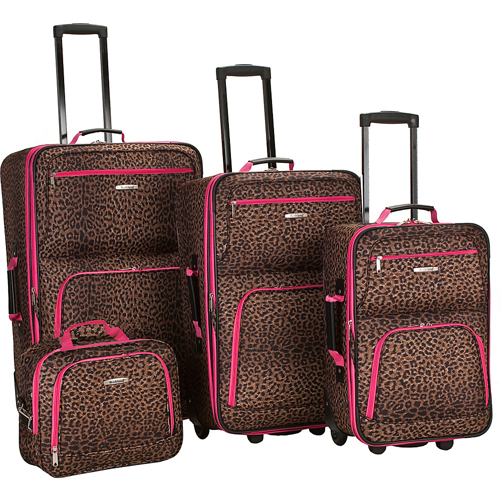 Rockland Luggage Safari 4 Piece Luggage Set Pink Leopard Rockland Luggage Luggage Sets