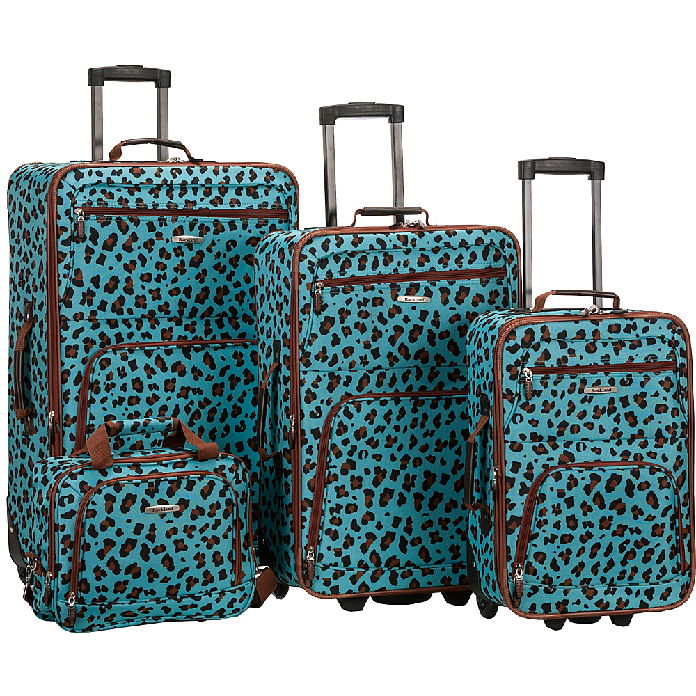 Rockland Luggage Safari 4 Piece Luggage Set BLUE LEOPARD Rockland Luggage Luggage Sets