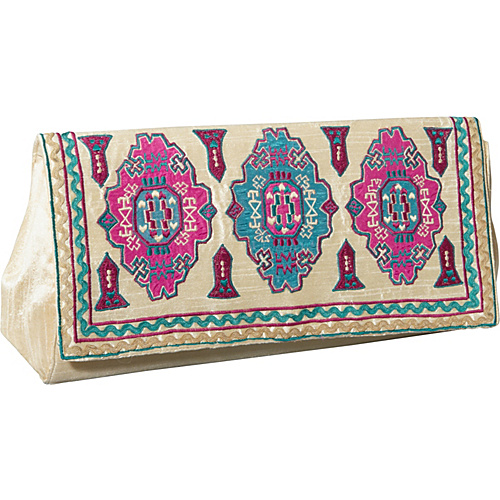 Moyna Handbags Purse w/ Moroccan Print Ivory/Turquoise - Moyna Handbags Fabric Handbags
