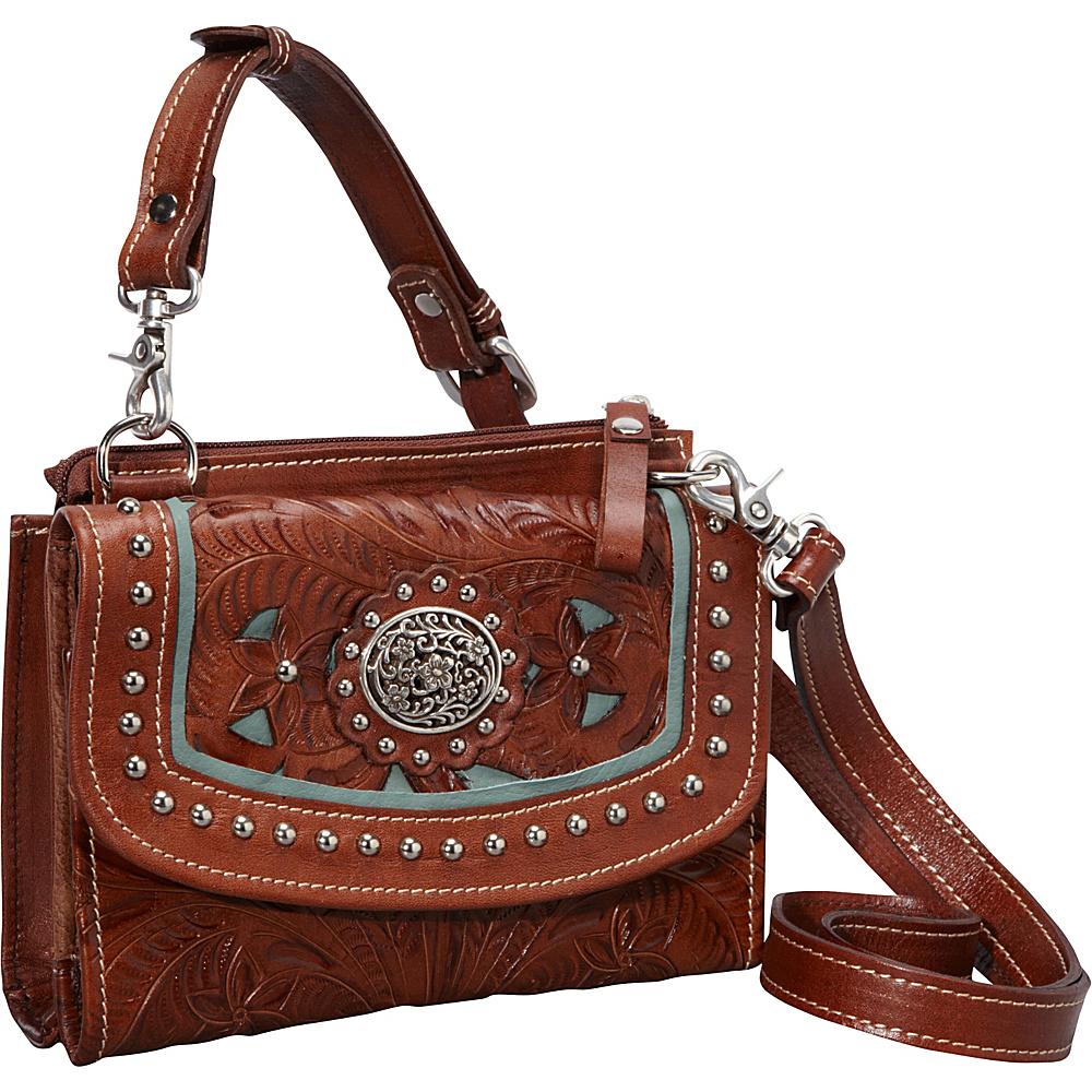 American West Texas Two Step Collection in Lady Lace Antique Brown w turq accents American West Leather Handbags