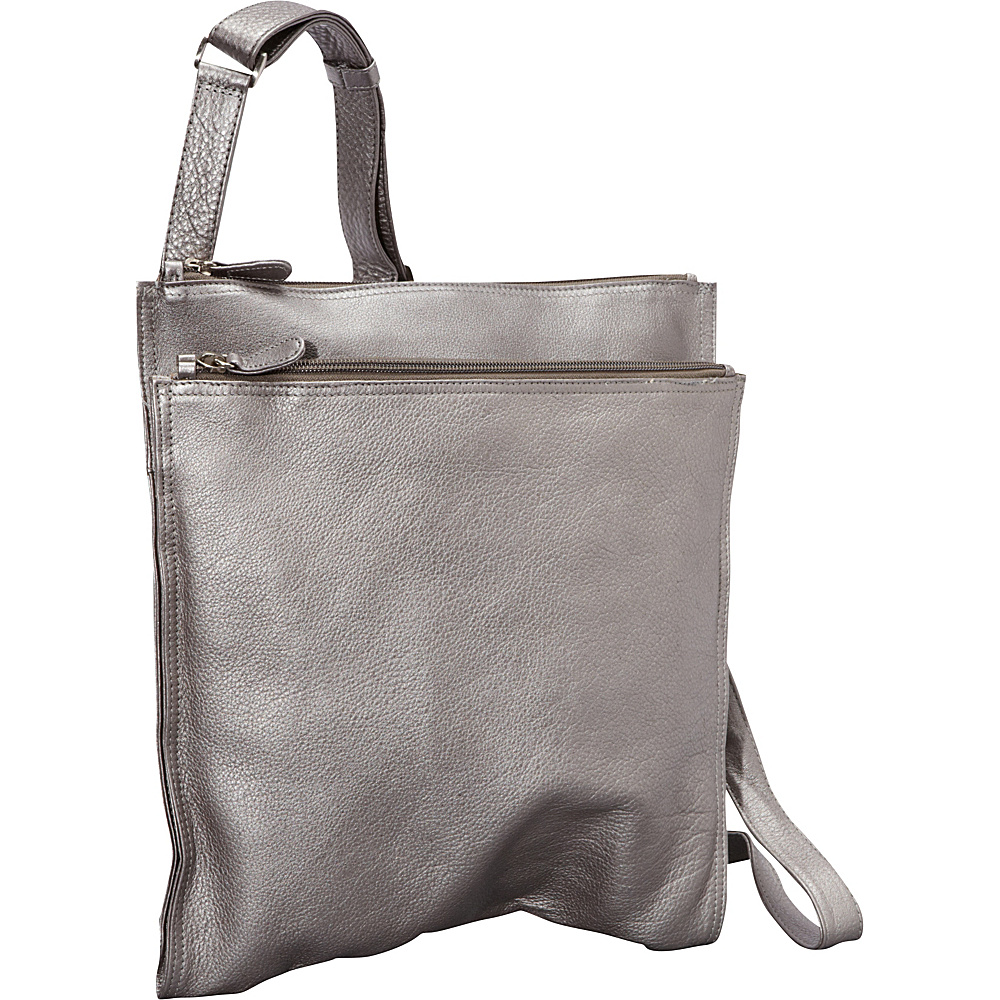 Derek Alexander NS Super Slim w Double Top Zip Shoulder Bag Silver Derek Alexander Leather Handbags
