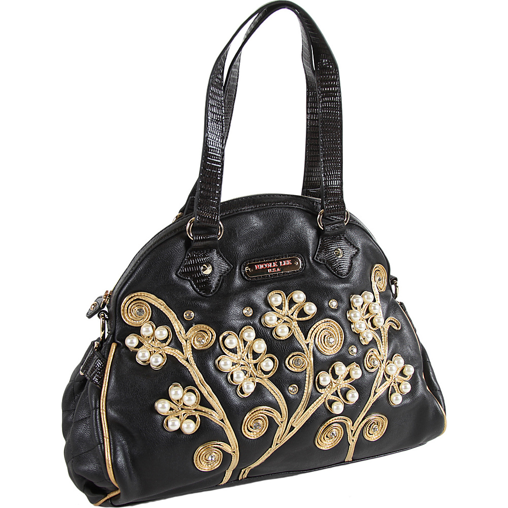 Nicole Lee Tilly Beaded Flowers Satchel Bag Black Nicole Lee Manmade Handbags