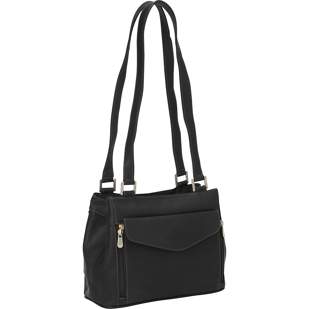 Piel Double Compartment Shoulder Bag Black Piel Leather Handbags