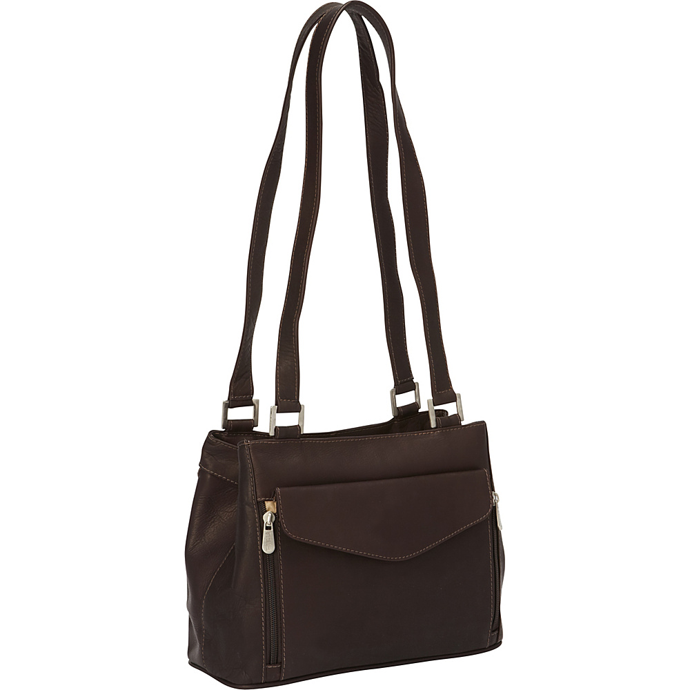 Piel Double Compartment Shoulder Bag Chocolate Piel Leather Handbags