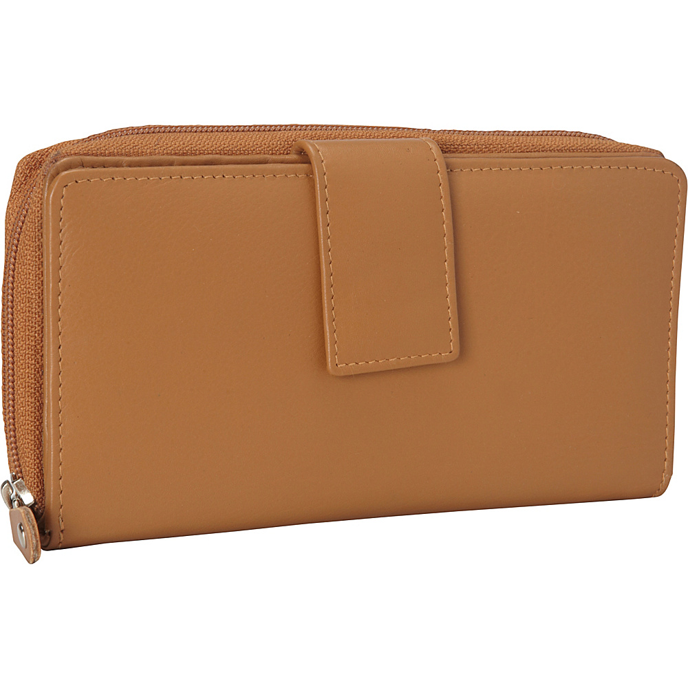 R R Collections Leather Tab and Zip Around Wallet Camel R R Collections Women s Wallets