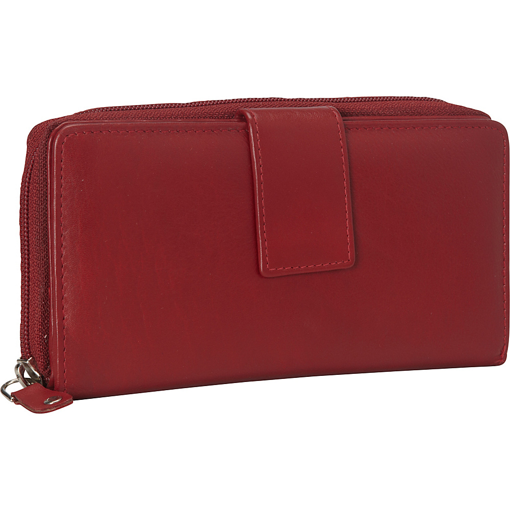 R R Collections Leather Tab and Zip Around Wallet RED R R Collections Women s Wallets
