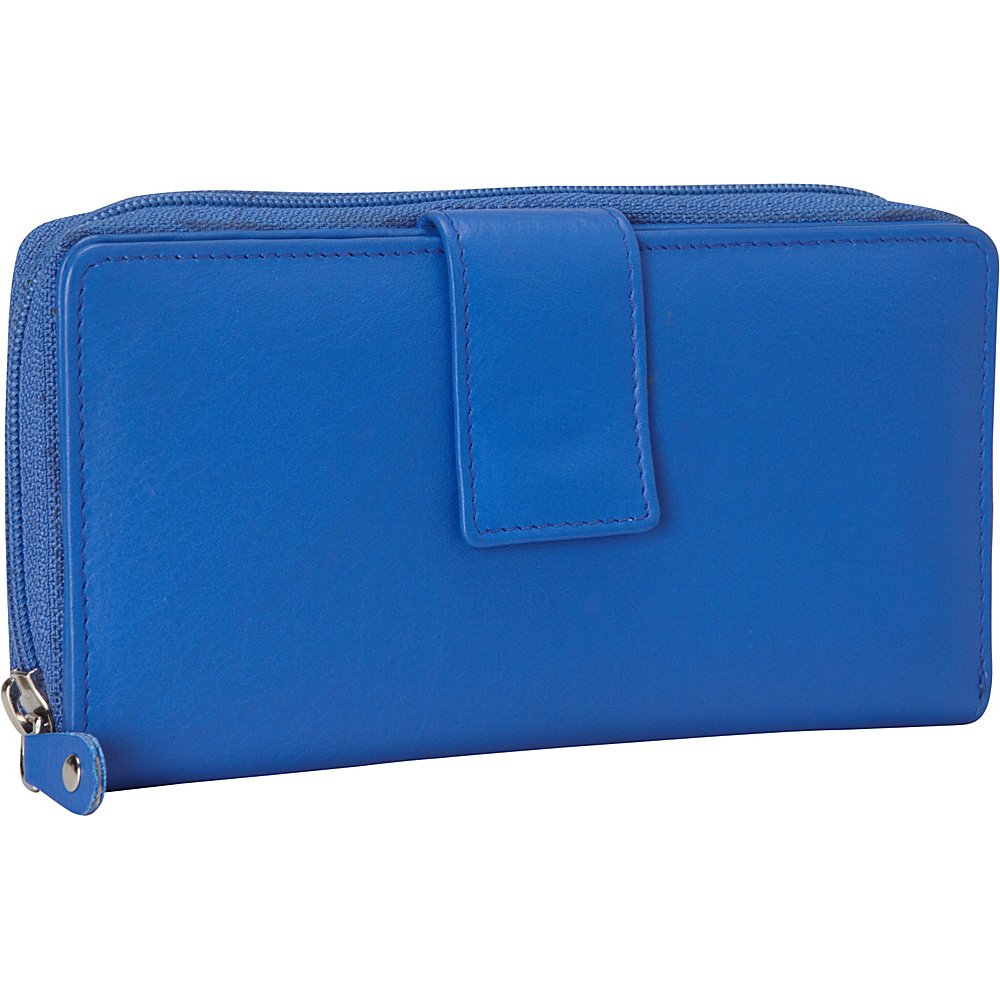 R R Collections Leather Tab and Zip Around Wallet Blue R R Collections Women s Wallets