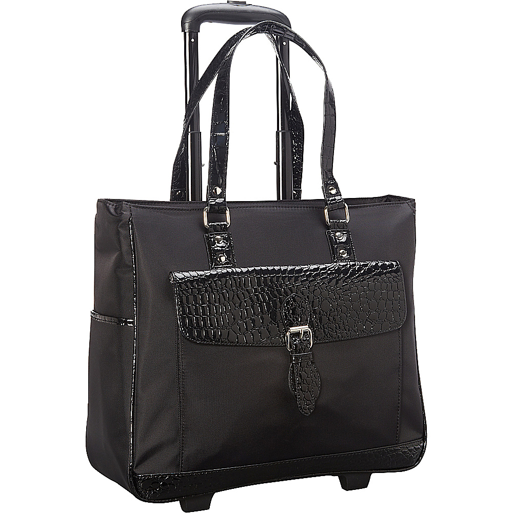 Heritage Nylon Twill Patent Croco Rolling Laptop Tote Bag Black Heritage Wheeled Business Cases